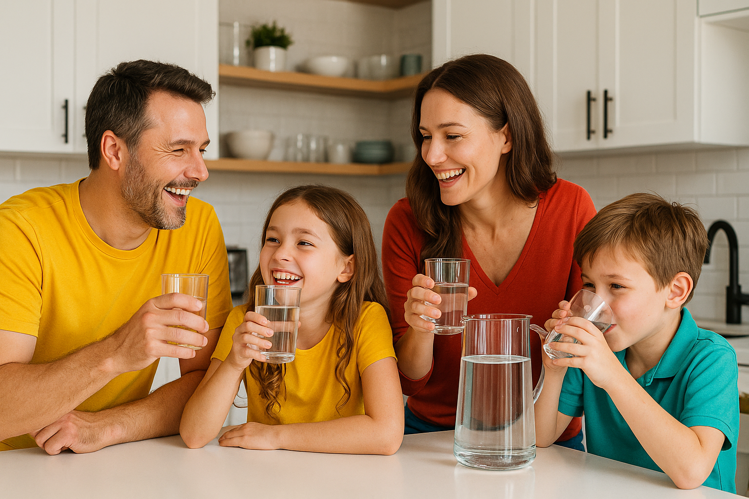Family drinking water